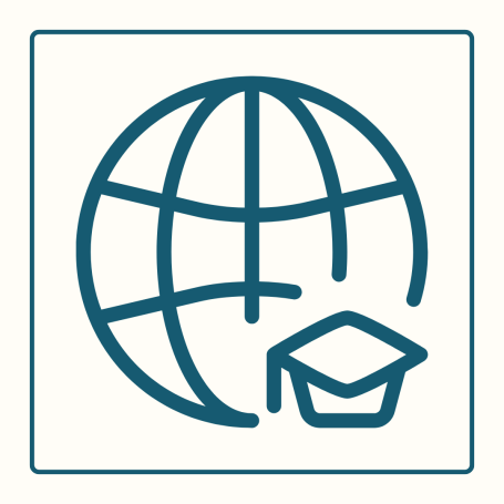 Globe avec un chapeau de diplômé, symbolisant l'éducation internationale.