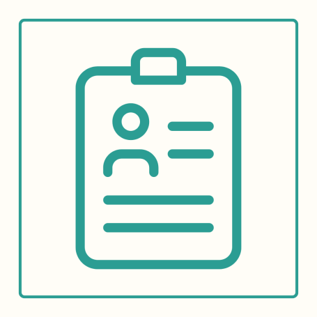Icône représentant un document avec des informations et une silhouette de profil.